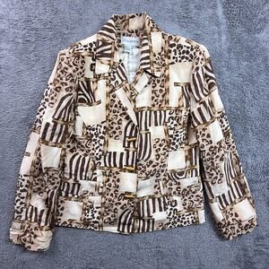 Gantos Safari Silk Jacket Top Womens 10 Vintage 90s Button Front